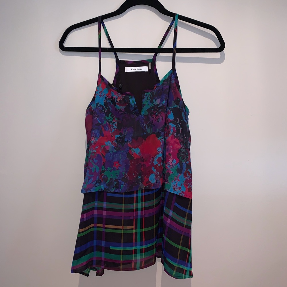 Robert Graham Sarah Floral Plaid Silk Tank Top XS